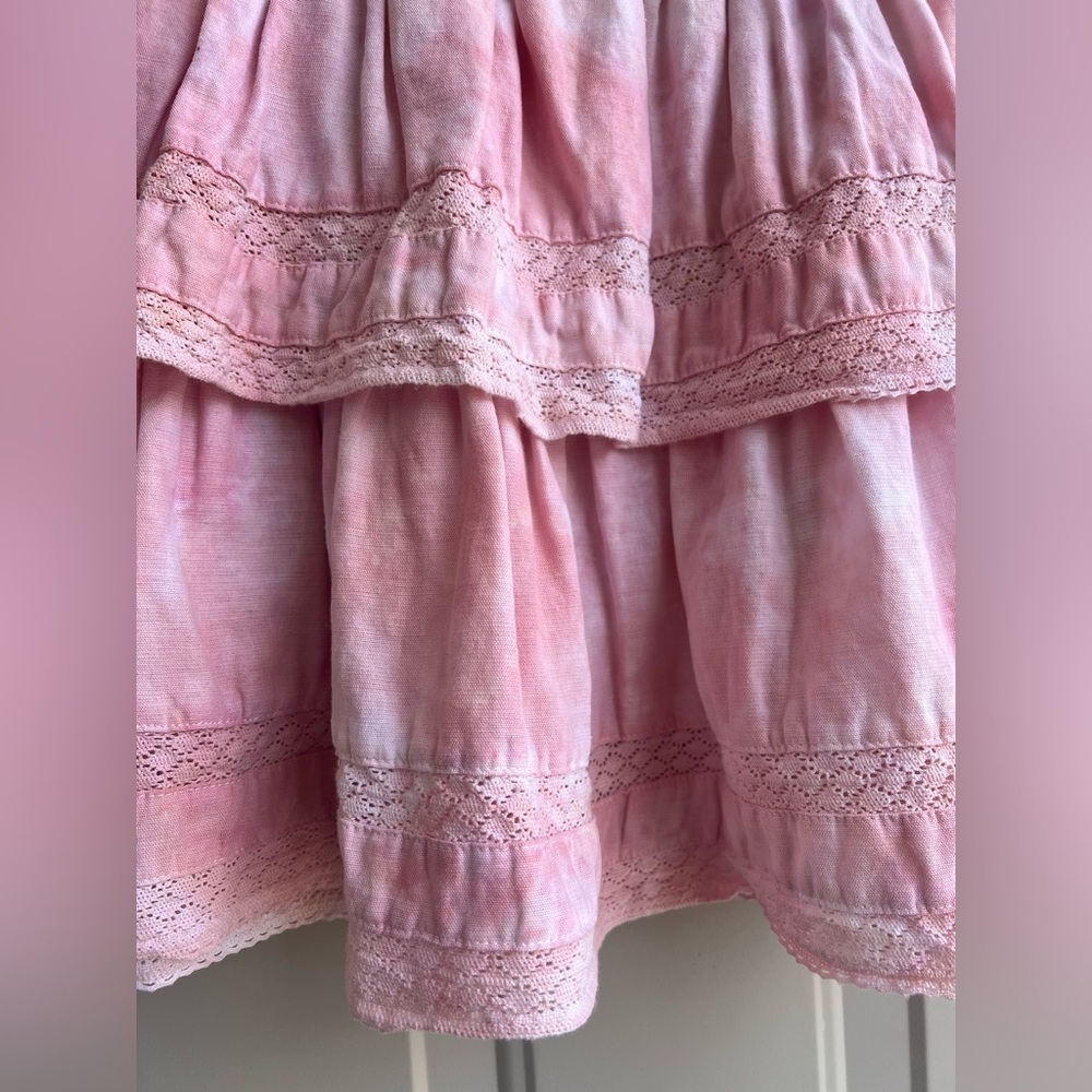 Chelsea & Violet Linen Blend Pink Cottagecore Tiered Lace Mini Skirt Size M - Picture 3 of 7